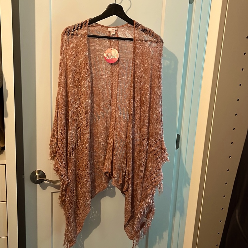 XS, open front, pink, lace/crochet cardigan/shawl